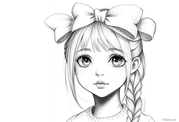 a drawing of a girl with a bow in her hair