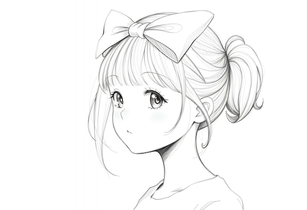 a drawing of a girl with a bow on her head