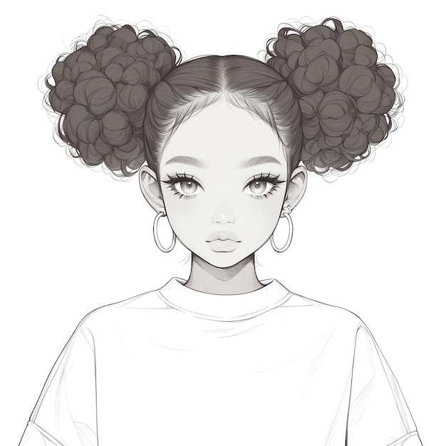 Photo a drawing of a girl with curly hair and a white shirt that says  shes a girl