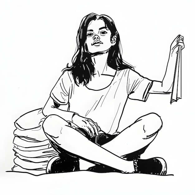 a drawing of a girl with a flag on her leg