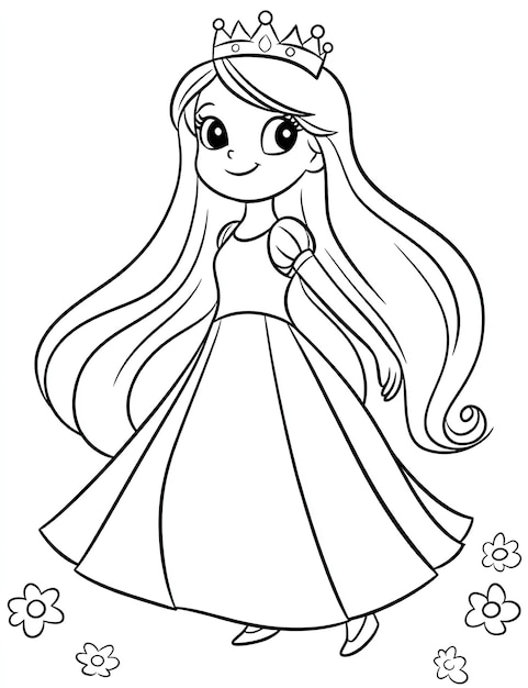 Photo a drawing of a girl with long hair and a white dress with a flower in the middle