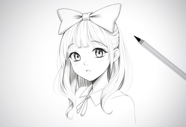 a drawing of a girl with a pencil in her hand