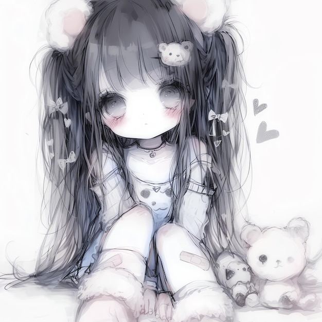 a drawing of a girl with a teddy bear and a teddy bear