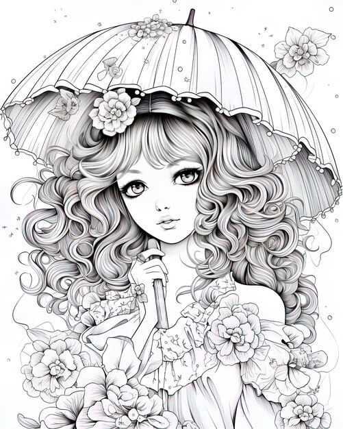 a drawing of a girl with an umbrella that says  she is holding an umbrella