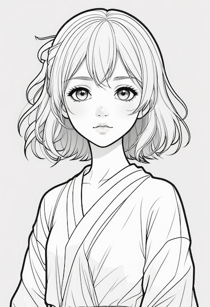 Photo a drawing of a girl with a white shirt that says she is wearing a kimono