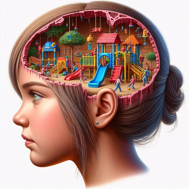 a drawing of a girl with the word quot brain quot on the side