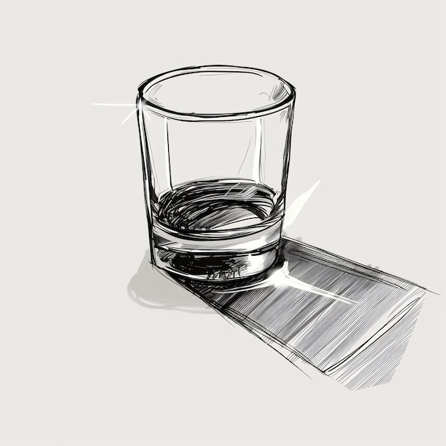 Photo a drawing of a glass with a ring in it and a ring of whiskey in it