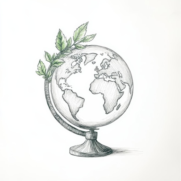 Photo a drawing of a globe with a leaf on it