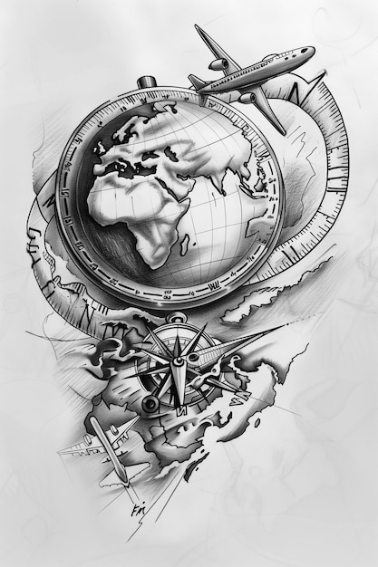 a drawing of a globe with the word world on it