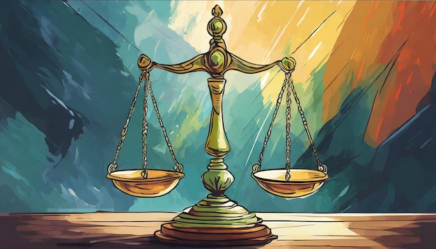 a drawing of a gold scales with the words  symbolizing justice  on it