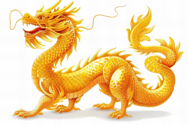 a drawing of a golden dragon with gold wings