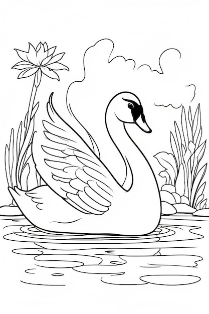 a drawing of a goose with flowers and a bird in the foreground