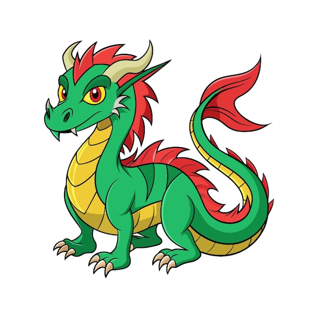 a drawing of a green dragon with red on it