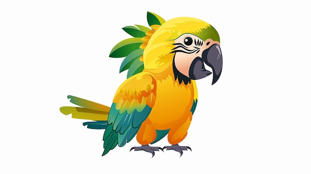 a drawing of a green and yellow bird with a green tail