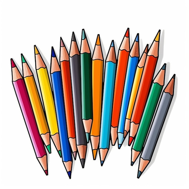 a drawing of a group of colored pencils with a picture of a circle of one with the word " crayola " on it.