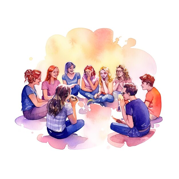 Photo a drawing of a group of people sitting around a table with the word  i love you