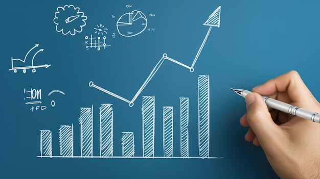 Drawing growth charts analyzing financial data for business progress