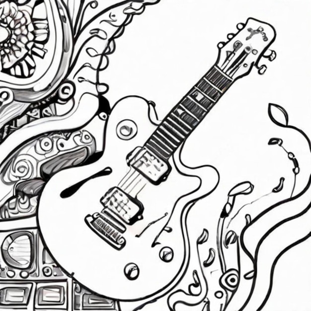 Photo a drawing of a guitar that has a drawing of a man on it