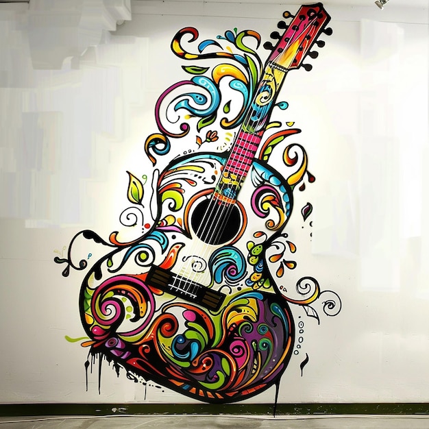 a drawing of a guitar that has a picture of a guitar on it