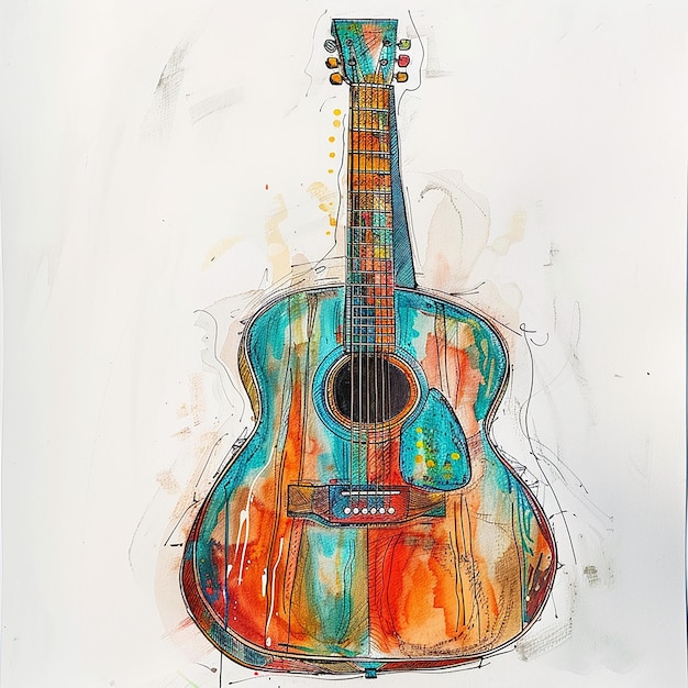 a drawing of a guitar that has the word guitar on it