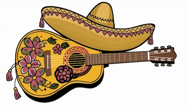 a drawing of a guitar with a cowboy hat on it