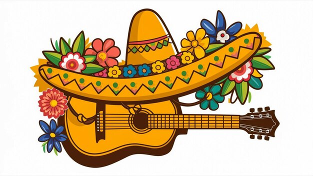 a drawing of a guitar with a hat that says  sombrero