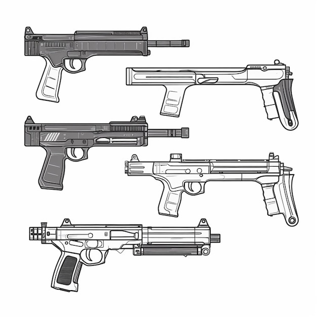 A drawing of guns with the word guns on it