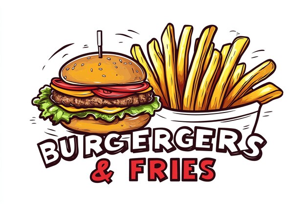 a drawing of a hamburger and french fries