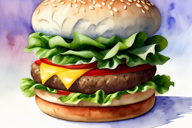 A Drawing Of A Hamburger With Cheese And Lettuce