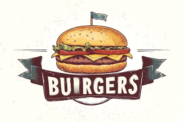 Photo a drawing of a hamburger with a flag on it