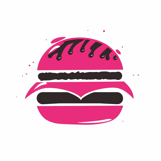 a drawing of a hamburger with a pink background and a black and white image