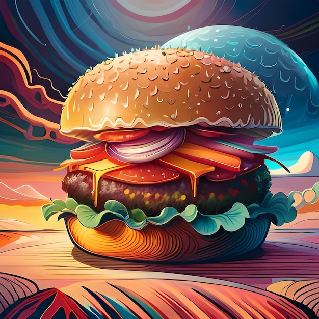 a drawing of a hamburger with the words burger on it