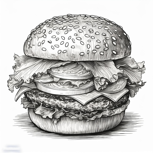 a drawing of a hamburger with the words burger on it