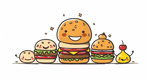 Photo a drawing of hamburgers with a smile on their face