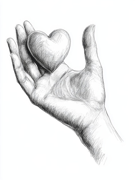 Photo a drawing of a hand with a heart drawn on it