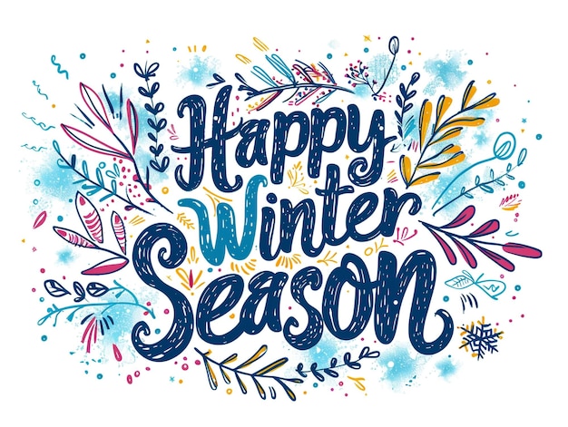 Drawing Of Happy Winter Season On A White Background