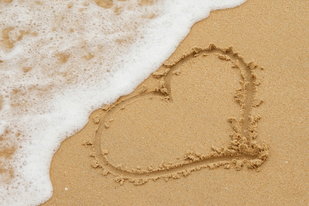 Drawing of heart on the sand