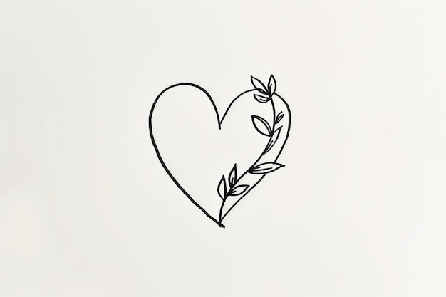 Photo a drawing of a heart with a flower and leaves