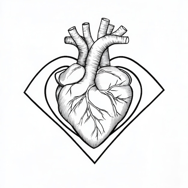 Photo a drawing of a heart with a tree branch in the middle