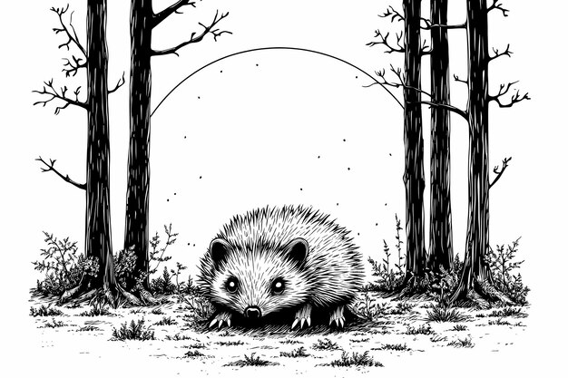 Photo a drawing of a hedgehog in the woods