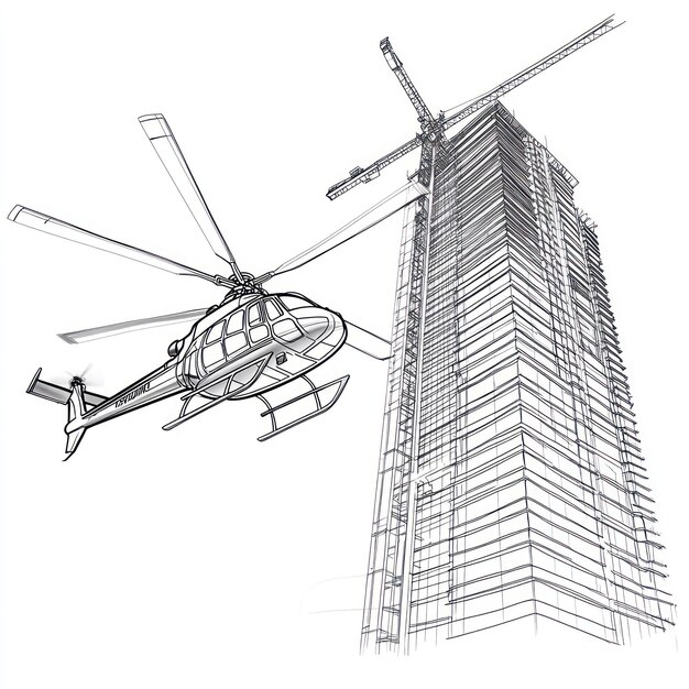 Photo a drawing of a helicopter with a building in the background