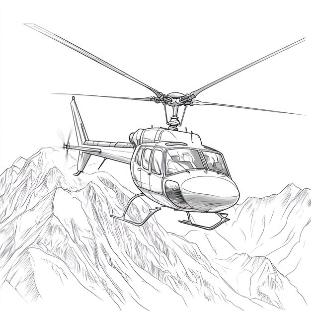 Photo a drawing of a helicopter with a picture of a mountain in the background