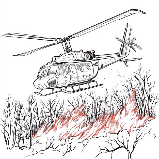 Photo a drawing of a helicopter with the words  fire  on it