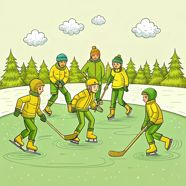 Photo a drawing of a hockey game with the word hockey on it