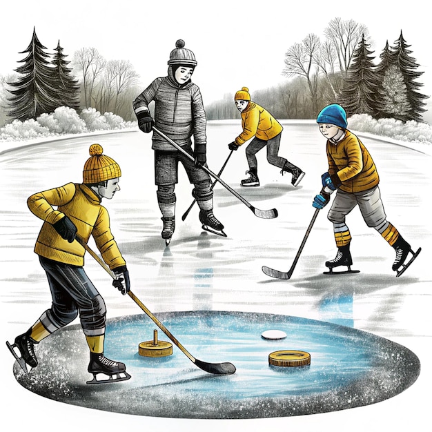 Photo a drawing of a hockey game with the word ice on it