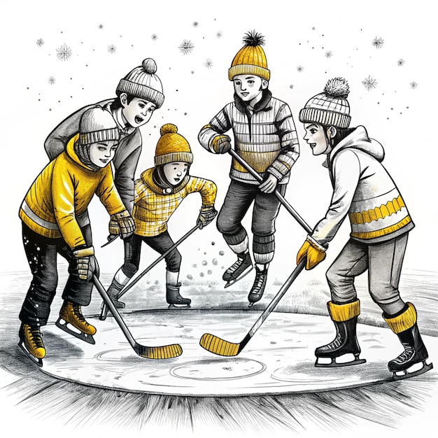 Photo a drawing of a hockey game with the word ice on it