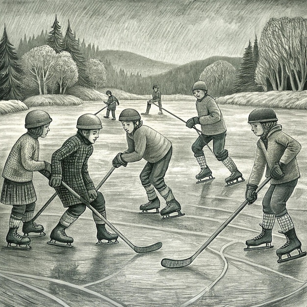 Photo a drawing of a hockey game with the words hockey on it