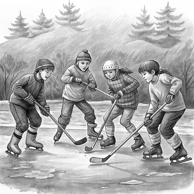 Photo a drawing of a hockey game with the words quot hockey quot on it