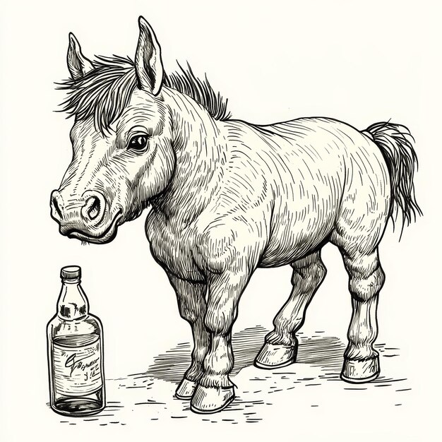 Photo a drawing of a horse and a bottle of beer