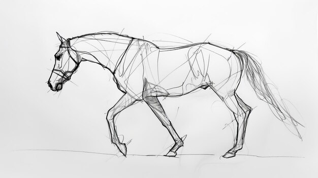 Photo drawing of a horse on a white background sketch hand drawing